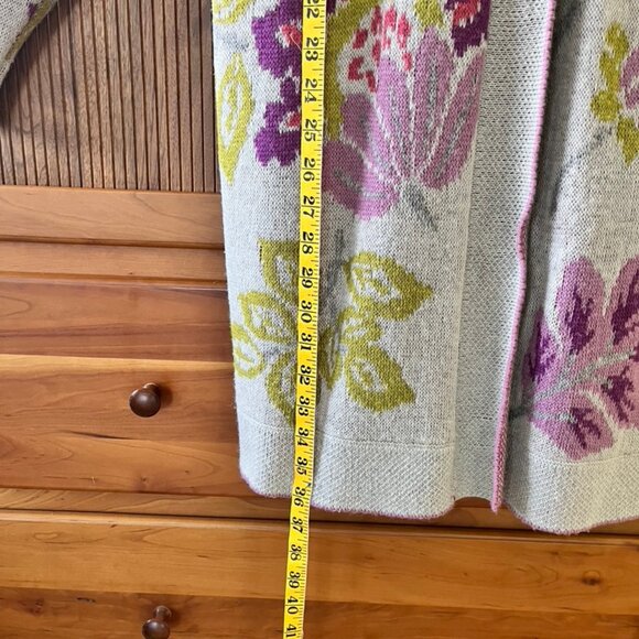 Sundance Grey and Purple Flowered Long Wool & Alpaca Sweater Coat, M - Picture 5 of 7